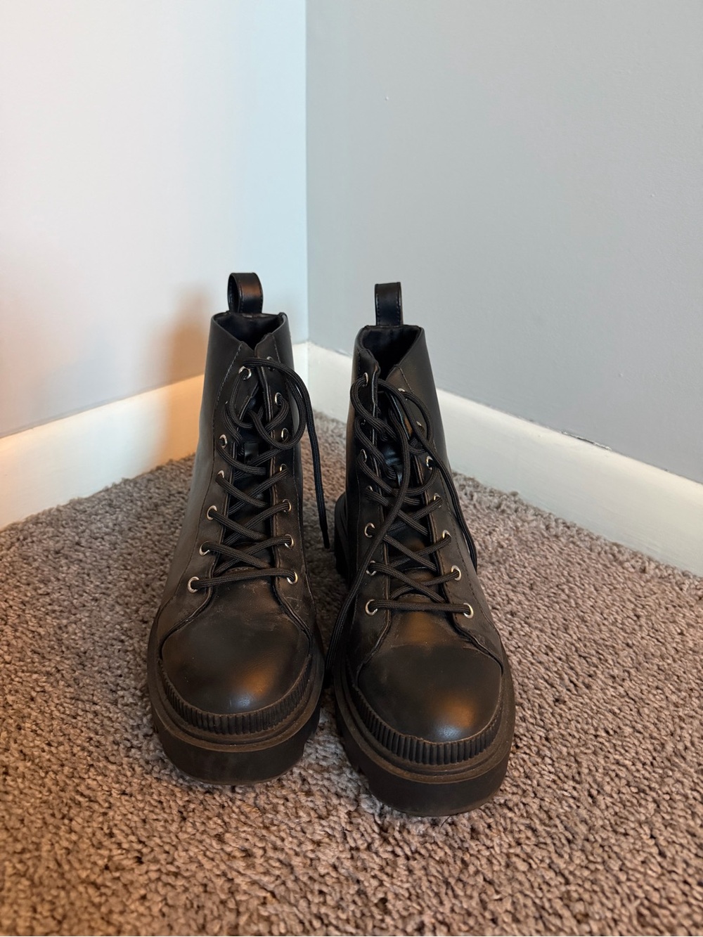 H&M Black Women's Lace-Up Platform Ankle Boots